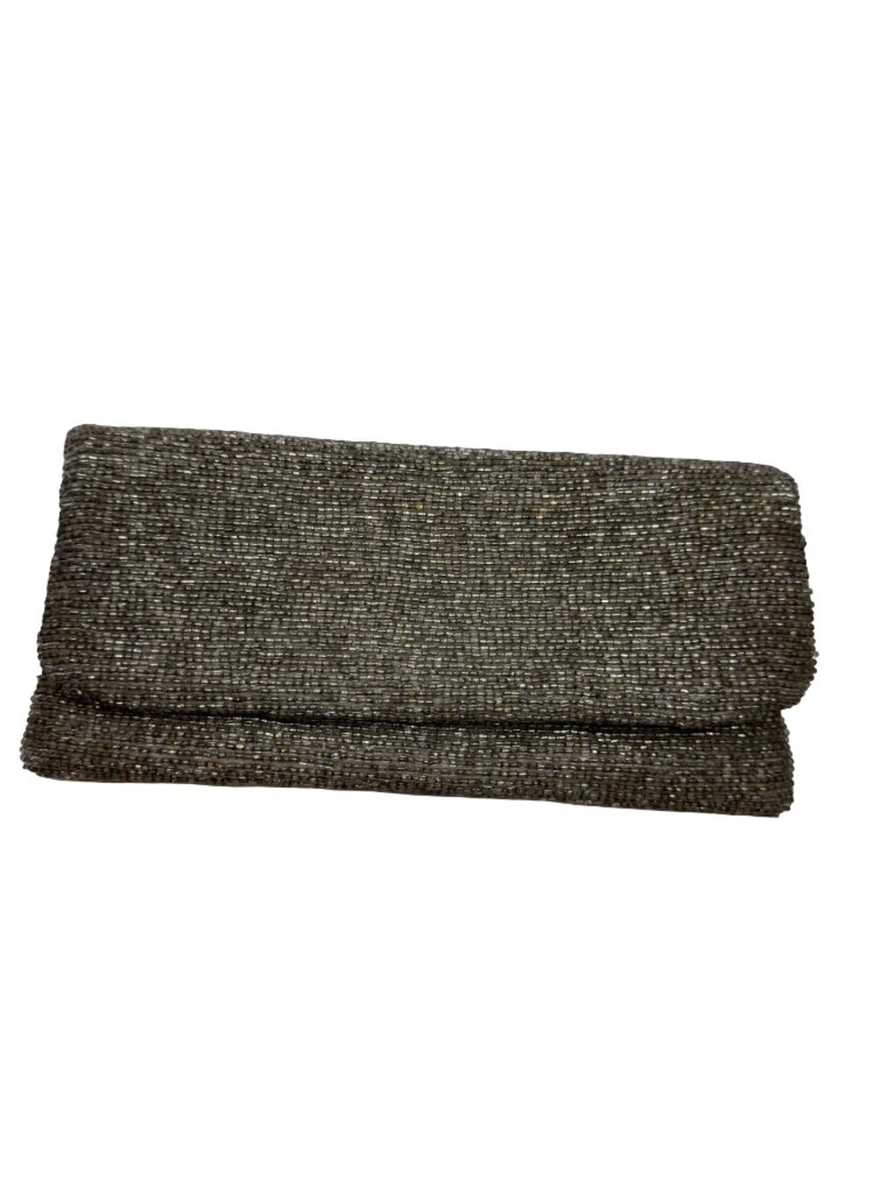 Moyna Pewter Hand Beaded Foldover Clutch Evening Bag